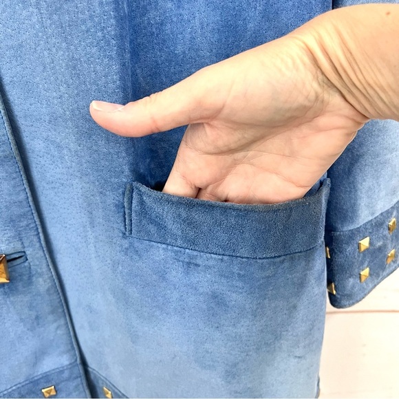 Vintage 90’s Danier Canada Blue Suede Leather Studded Blazer Jacket - Picture 6 of 9